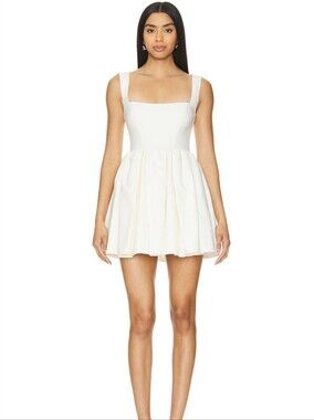 LPA Giovanni Cream Square-Neck Fit & Flare Mini Dress